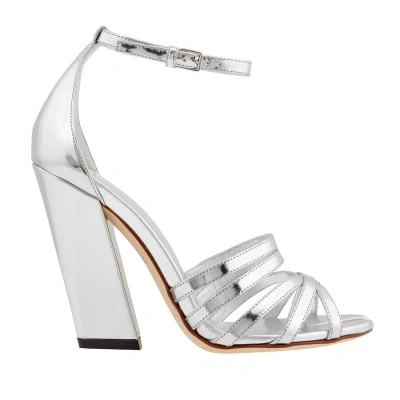 Burberry Split-toe Detail Metallic Leather Hove Sandals In Argento