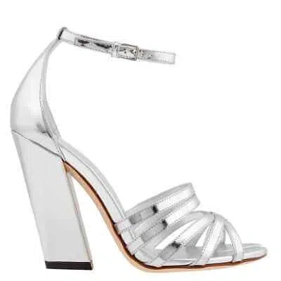 Pre-owned Burberry Split-toe Detail Metallic Leather Hove Sandals In Gray