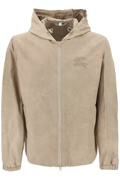 Burberry Sporty Hooded Jacket With Ekd Motif And Adjustable Cuffs In Beige
