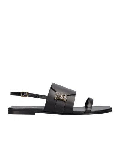 Burberry 10mm Valentine Leather Flat Sandals In Black