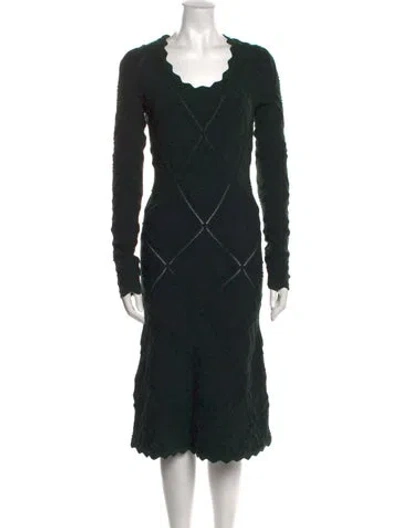 Pre-owned Burberry Square Neckline Midi Length Dress In Green