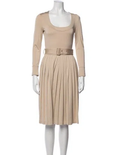 Pre-owned Burberry Square Neckline Midi Length Dress W/ Tags In Neutral