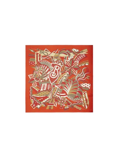 Burberry Square Silk Scarf In Brown