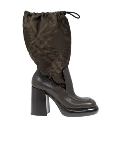 Burberry Square-toe Check-print Boots In Black