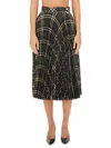 Burberry Long Multicolor Pleated Skirt With Check Motif In Wool Blend Woman