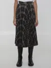 Burberry Women Long Multicolor Pleated Skirt With Check Motif In Wool Blend Woman In Black