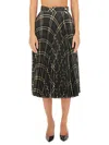 Burberry Long Multicolor Pleated Skirt With Check Motif In Wool Blend Woman In Multicolour