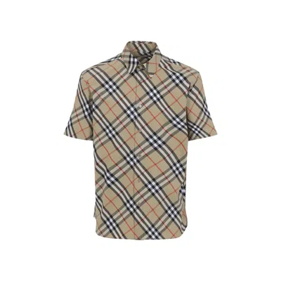 Burberry Cotton Shirt With Checked Pattern And Pockets In Multi