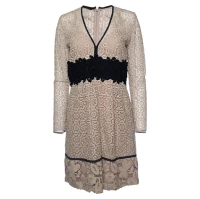 Pre-owned Burberry , Ss16 Cocktail Midi Dress In Beige Lace In Brown