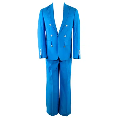 Pre-owned Burberry Ss23 Size 34 Blue Wool Peak Lapel Double Breasted Suit