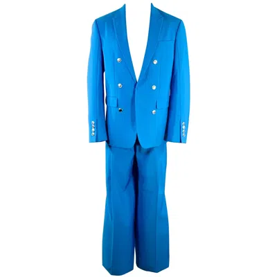 Pre-owned Burberry Ss23 Size 40 Blue Wool Peak Lapel Double Breasted Suit