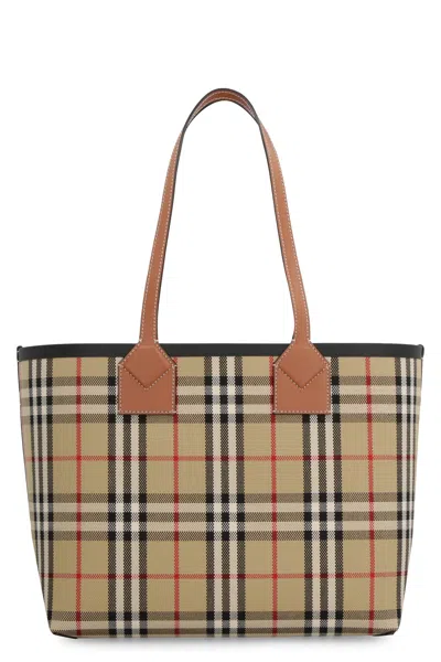 Burberry Beige Tartan Tote Handbag For Women In Brown