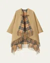 Burberry Check Wool Cape In Sand