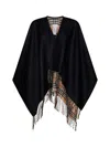 Burberry Reversible Check Wool Cape In Black
