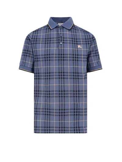 Burberry Stan Polo Shirt With Check Print In Blue