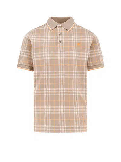 Burberry Stan Polo Shirt With Check Print In Brown