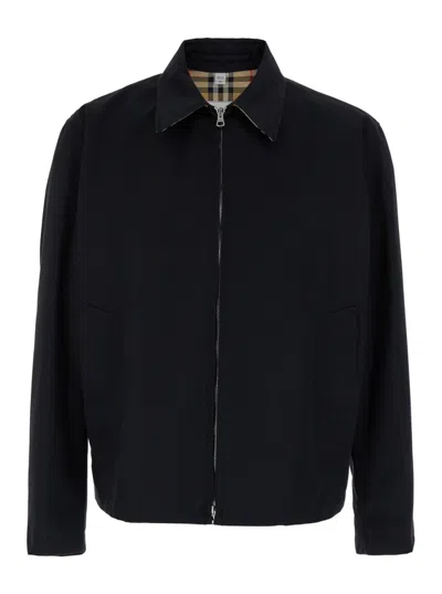 Burberry Cotton Gabardine Harrington Jacket In Black