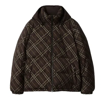 Pre-owned Burberry Stand Collar Check Zip Up Coat 'truffle' | Men's Size M In Brown