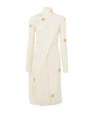 Burberry Star-motif Gathered Midi Dress In White