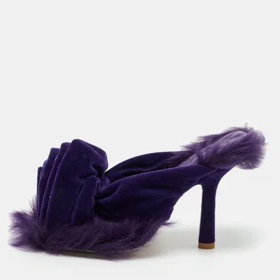 Pre-owned Burberry Step Rose Size 38 Purple Shearling And Velvet Thong Slide Sandals