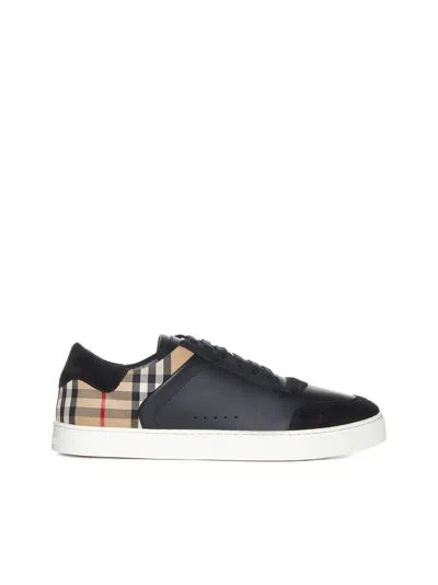 BURBERRY STEVIE CHECK CANVAS AND LEATHER SNEAKERS BY BURBERRY