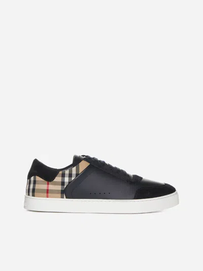 BURBERRY STEVIE CHECK CANVAS AND LEATHER SNEAKERS