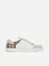 Burberry Men Stevie Leather And Check Canvas Sneakers In White,beige