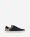 Burberry Black Sneakers With Suede Details And Check Motif In Leather Blend Man