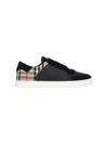 Burberry Black Sneakers With Suede Details And Check Motif In Leather Blend Man In Black  
