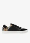 Burberry Black Sneakers With Suede Details And Check Motif In Leather Blend Man In Black