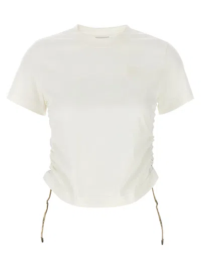 Burberry Ruched Check-ties Short-sleeve T-shirt In Chalk