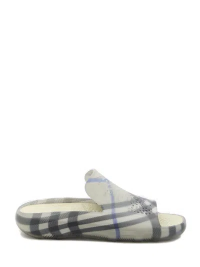 Burberry Stingray Checked Slides In Grey