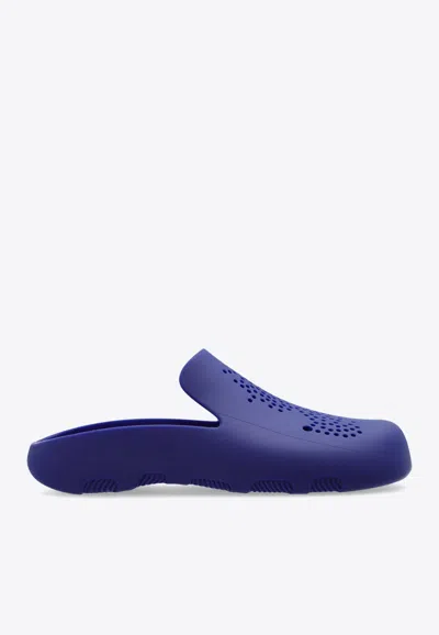 Burberry Stingray Rubber Perforated Clogs In Blue