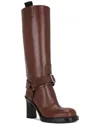 Burberry Stirrup Leather High Boot In Brown