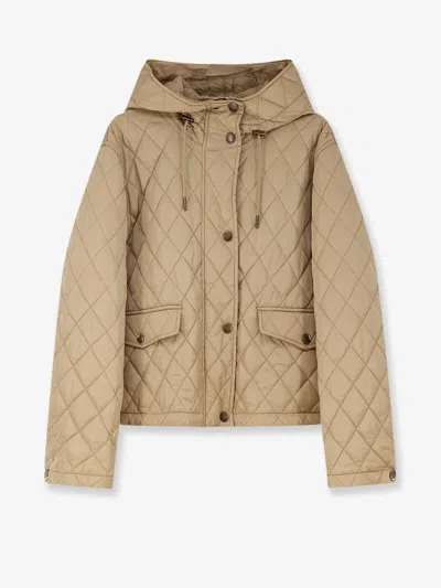 Burberry Quilted Hooded Nylon Jacket Featuring Pockets In Brown