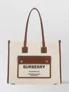 Burberry Medium Beige Leather Tote Handbag For Women With Horseferry Print