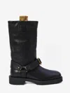 Burberry Soft Saddle Leather Mid-calf Boots In Black