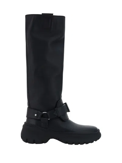 BURBERRY BLACK LEATHER STOMP BOOTS