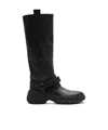 Burberry Leather Buckled Tall Boots In Black