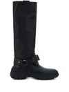 Burberry Leather Buckled Tall Boots In Schwarz