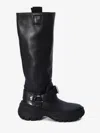 Burberry Leather Buckled Tall Boots In Black