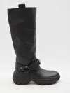 Burberry Leather Buckled Tall Boots In Black