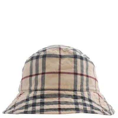Pre-owned Burberry Stone Check Cotton Twill Woven Bucket Hat In Gray