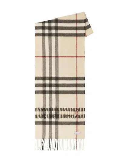 Burberry Stone Check Pattern Fringed Edge Rectangular Shape Logo Patch To The Front Brushed Finish In Brown