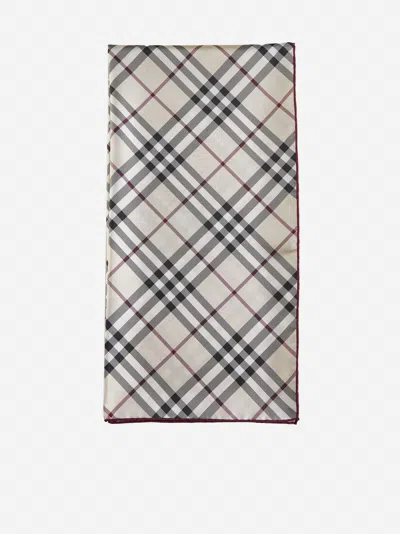 Burberry Check Print Silk Scarf In Stone