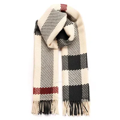 Burberry Stone Jumbo Check Wool Fringed Scarf