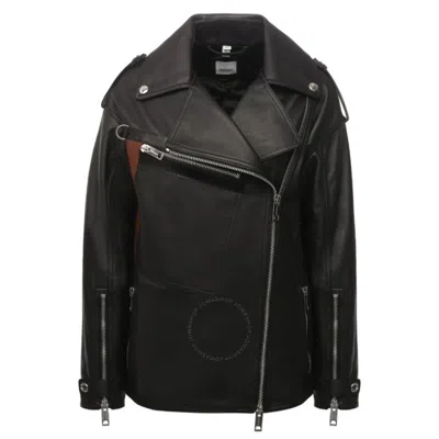 Burberry Stonefield Pocket Detail Leather Biker Jacket In Black