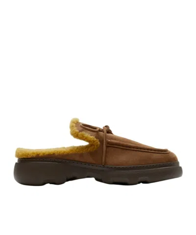 Burberry Stony Shearling-trim Suede Slippers In Black