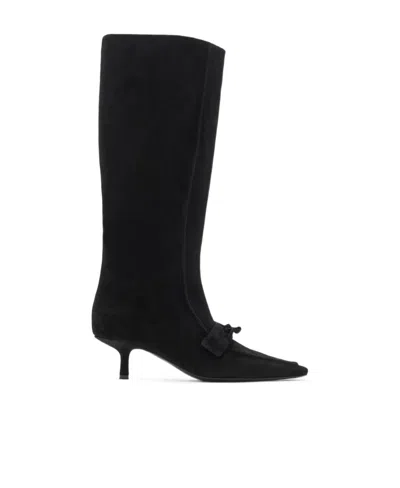 Burberry Sovereign Suede Loafer Knee Boots In Black