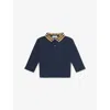 Burberry Storm Blue Check-print Long-sleeves Cotton-piqué 6 Months-2 Year In Blue